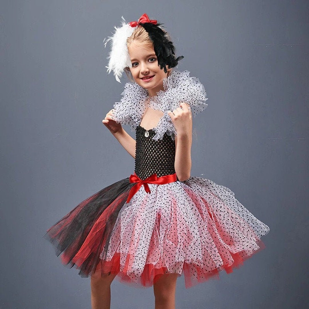 Déguisement Filles Cruella De Vil Costume Tutus Enfants Halloween Cosplay  Villain Vêtements Dot Fancy Dress Enfants Vestidos Tutu Robe