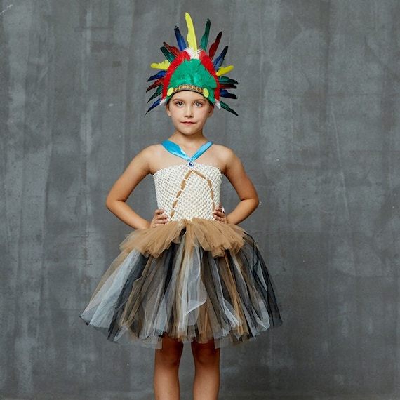 Niñas India Pocahontas Tutu Vestido Niños Pocahontas Disfraz Fiesta de  cumpleaños de la India Vestido de fantasía Nativo Americano Tocado de  plumas -  España