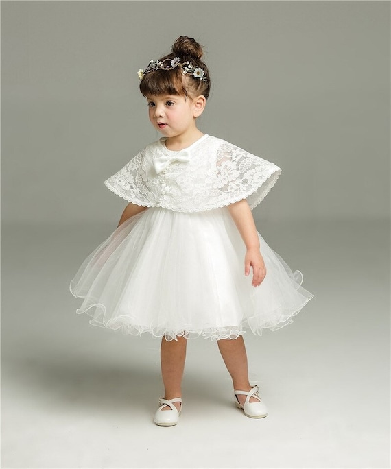 Baby Girls White White Tulle Christening Dress Wedding Party Dress