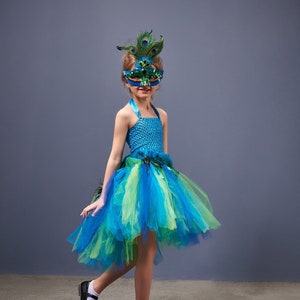 Traje de tutú de pavo real, vestido de desfile de mardi gras, traje de  pájaro, vestido de tutú de plumas de pavo real, boda de pavo real, vestido  de niña de flores