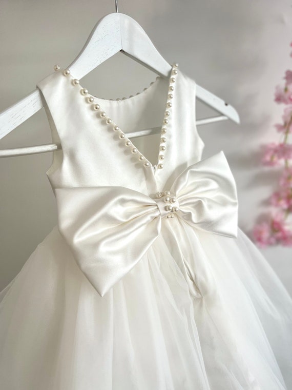 White satin cheap girls dress