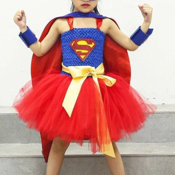 Super Girl Superhero Tutu Dress - Disfraz de Superhéroe Hecho a Mano - Supergirl Superhero Dress - Superhero Fancy - Día Mundial del Libro