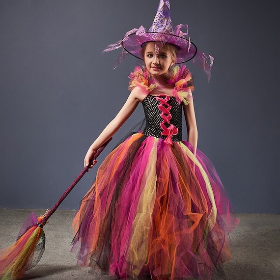 Costume enfant petite sorcière écolière rose et noir