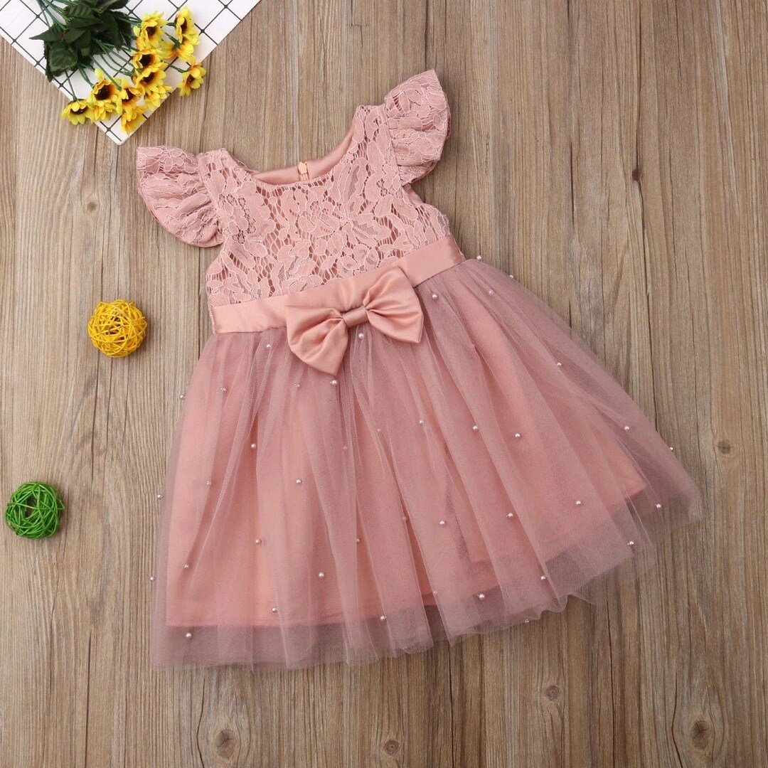 Kids Dusky Pink Lace & Pearl Dress Baby Flower Girls Dress Etsy