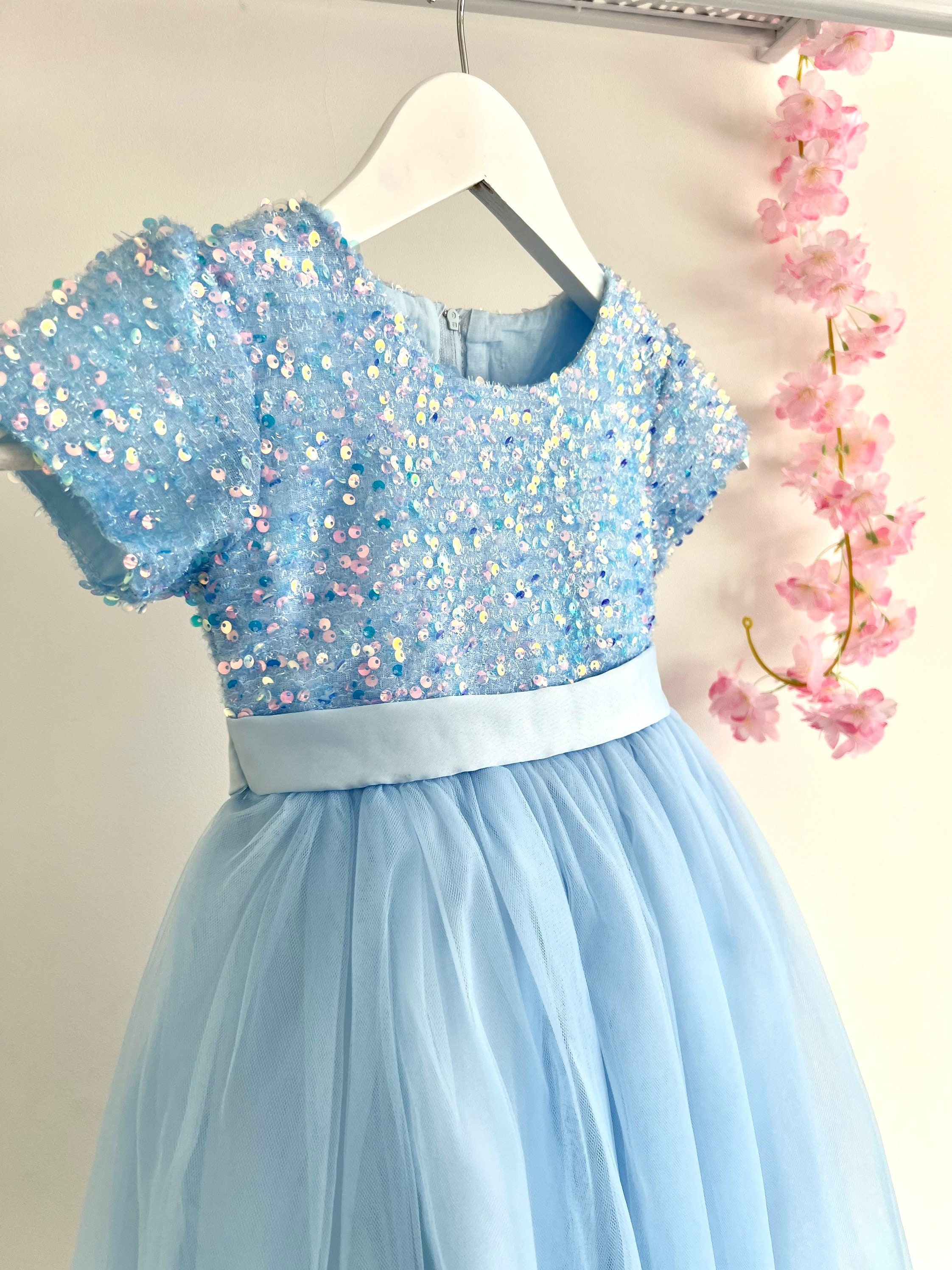 Kids Baby Blue Sequins Glitter Dress Flower Girls Dress Wedding ...