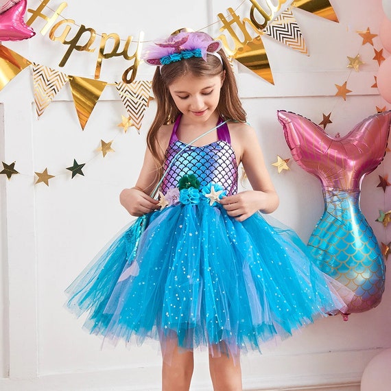 Vestido De Disfraz De Sirena Para Niñas, Vestido De Tutú De Sirena Con  Diadema Para Regalos De Cumpleaños, Fiesta, Halloween