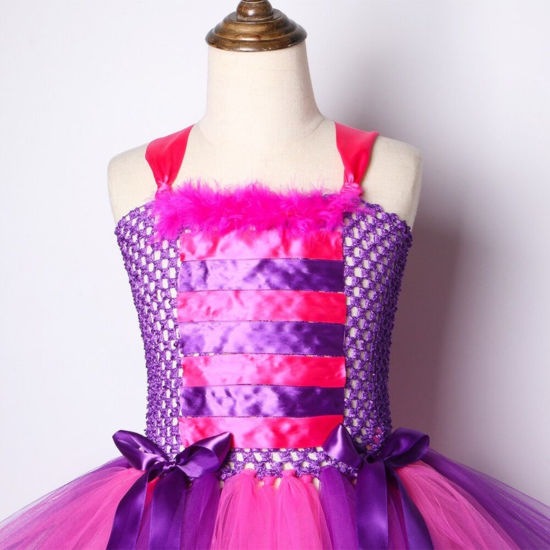 Girls Alice Cheshire Cat Tutu Dress Birthday Party Dress Wonderland Purple Tutu Dress Halloween Costume Kids Cat Costume