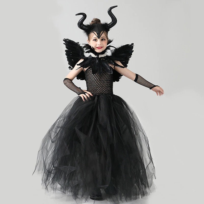 Enfants Black Evil Maléfique Tutu Déguisement Halloween Gothique Filles  Déguisements Plume Reine Maléfique Robe Tous Accessoires Inclus -   France