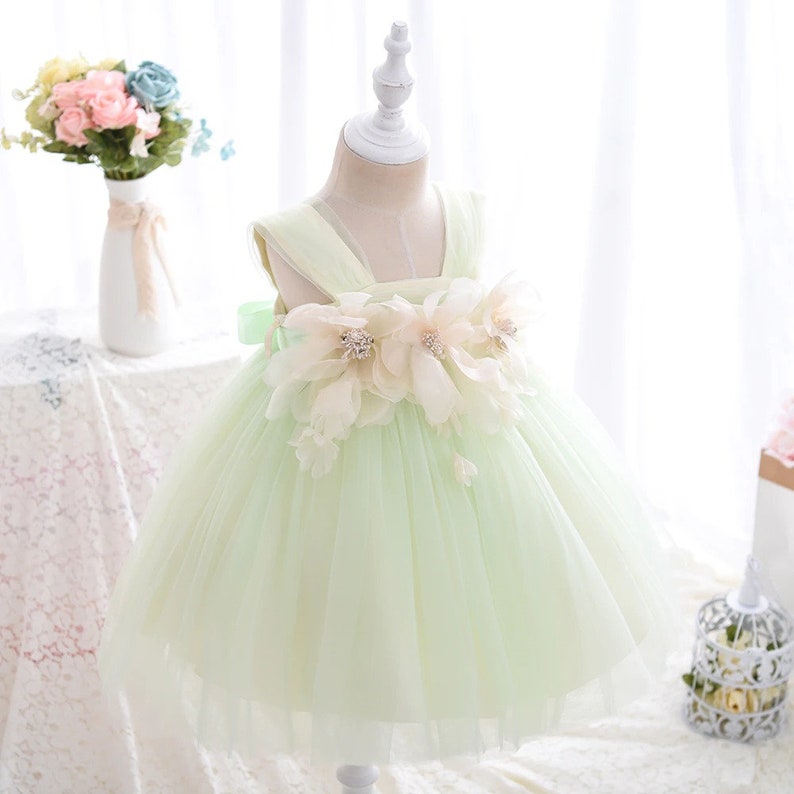 Kids Pastel Green & Yellow Tulle Dress Flower Girls Dress - Etsy