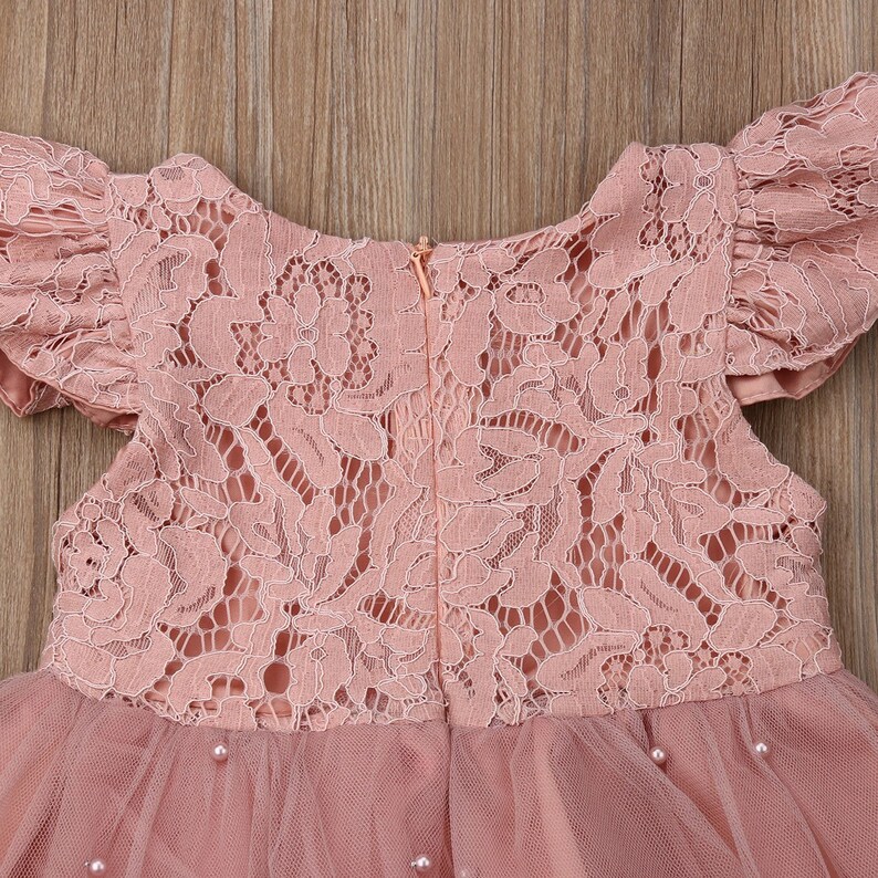 Kids Dusky Pink Lace & Pearl Dress Baby Flower Girls Dress Etsy