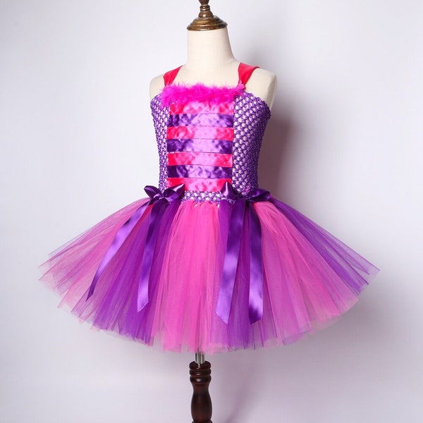 Girls Cheshire Cat Tutu Dress - Wonderland Purple Tutu Dress - Kids Cat Costume - Birthday Party Dress - Halloween Costume