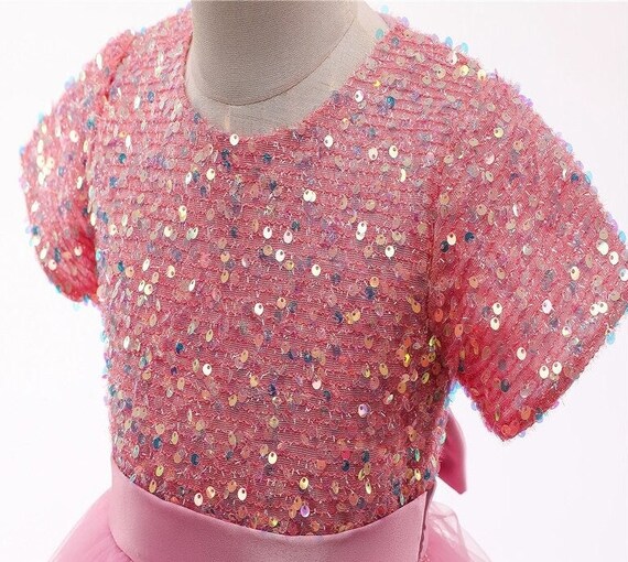 Abito glitter rosa paillettes per bambini Abito per ragazze fiore