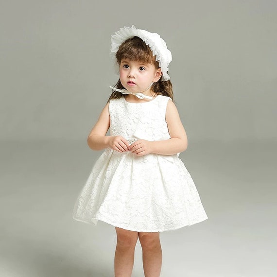 Baby Girls White Lace Christening Dress Wedding Party Dress Flower