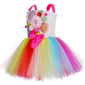 Girls Sweet Rainbow Candy Tutu Dress Halloween Tutu Birthday Party Kids ...