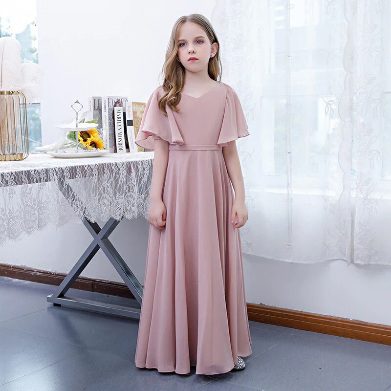 Girls pink hotsell chiffon dress