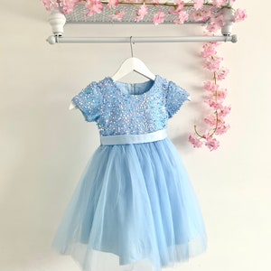 Kids Baby Blue Sequins Glitter Dress Flower Girls Dress - Etsy