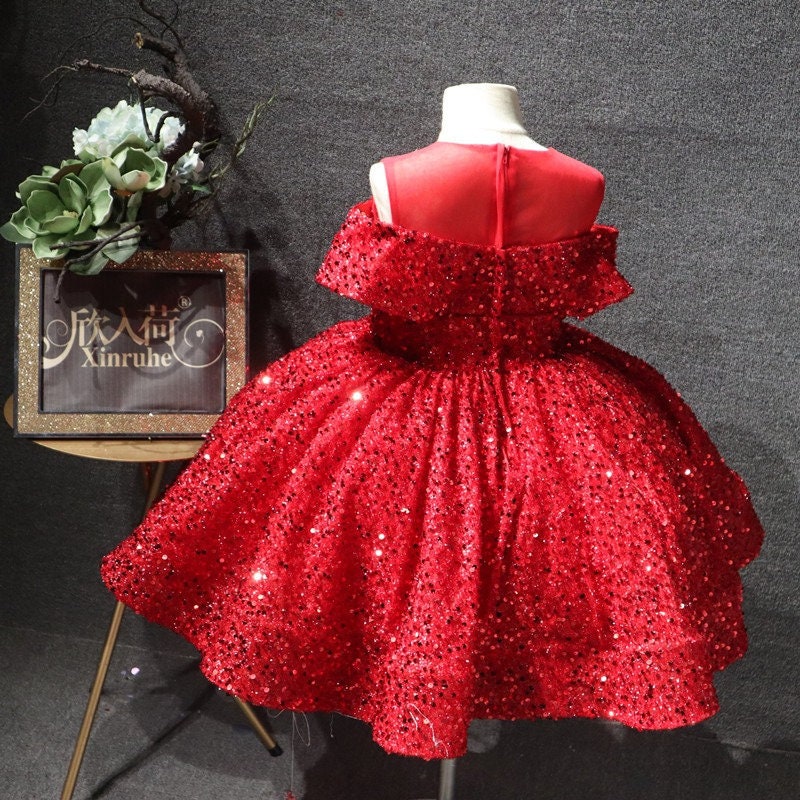 Red Ball Gown Flower Girl Dress O Neck Sleeveless Glitter Sequin Long  Birthday Kids Graduation Party Dresses - AliExpress