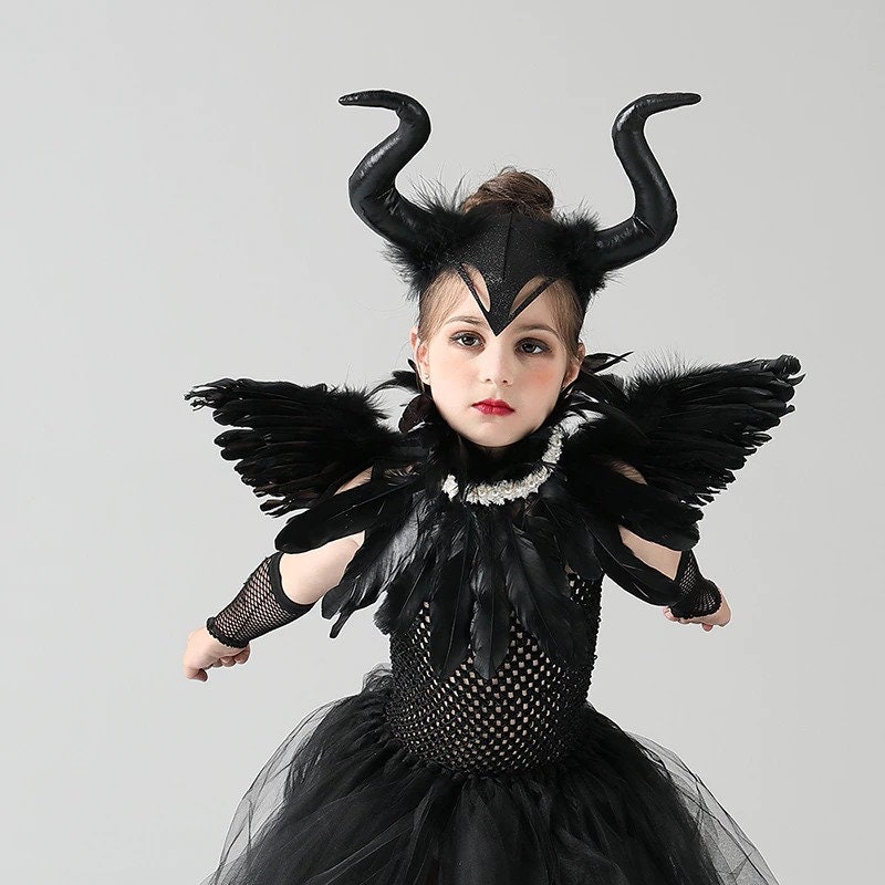 Enfants Black Evil Maléfique Tutu Déguisement Halloween Gothique Filles  Déguisements Plume Reine Maléfique Robe Tous Accessoires Inclus -   France