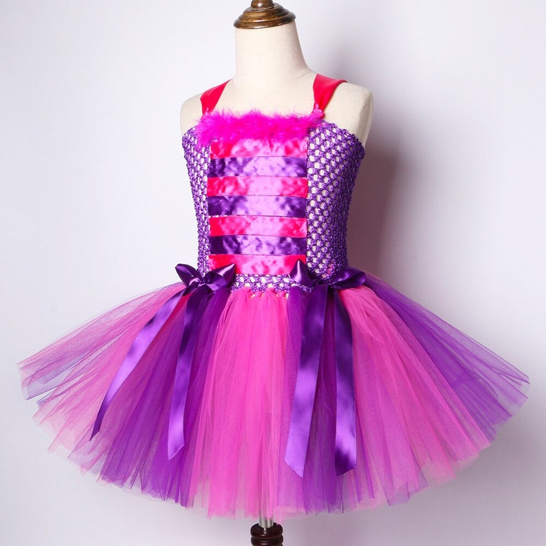Girls Alice Cheshire Cat Tutu Dress Birthday Party Dress Wonderland Purple Tutu Dress Halloween Costume Kids Cat Costume