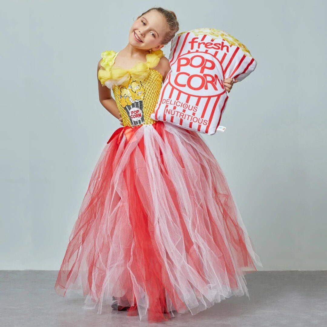 Sparkly Sequined Popcorn Inspired Girls Tutu Dress Kids Birthday Party Dress Halloween Dress up