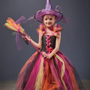 Girls Rainbow Evil Witch Halloween Costume Witch Tutu Dress Kids Black ...