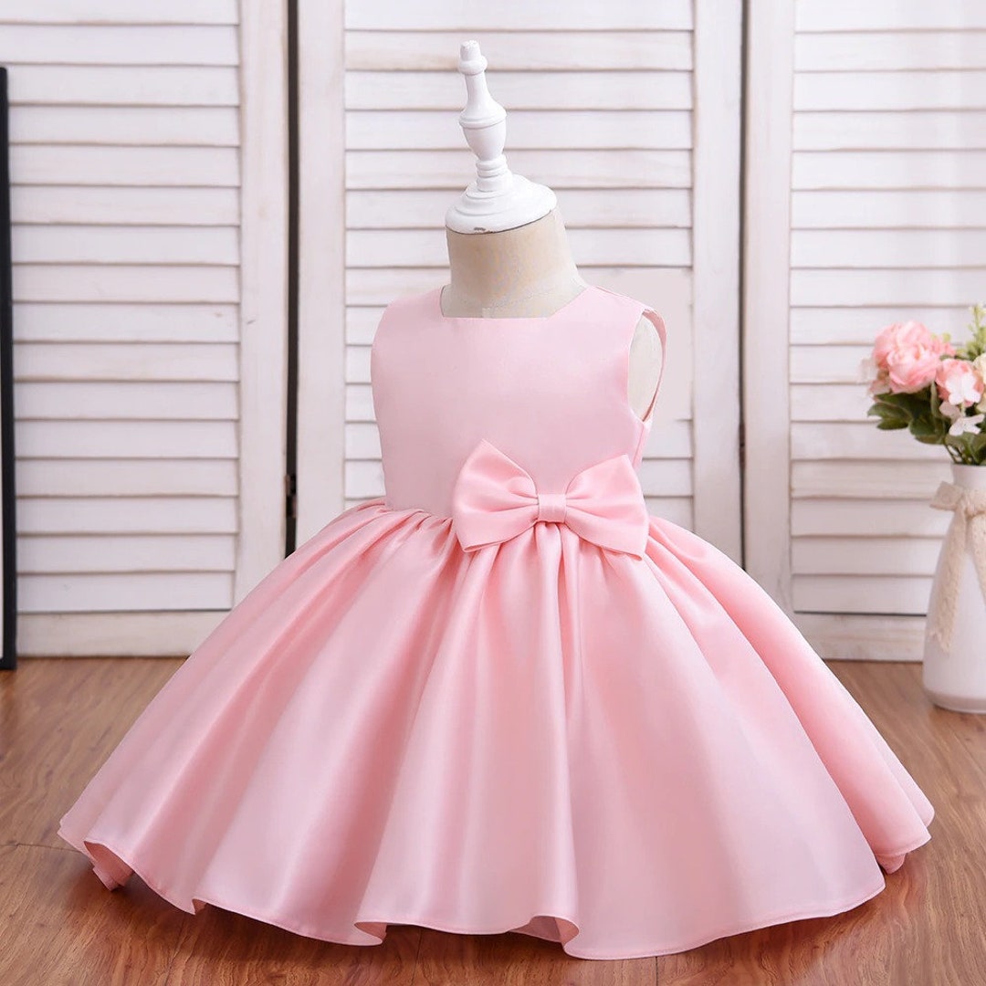 Kids Baby Pink Satin Dress Flower Girls Dress Wedding Etsy