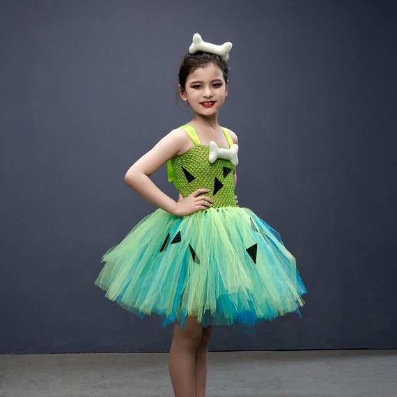 Ragazze Ciottoli Flinstones Tutu Dress Vestito di compleanno verde Costume  di Halloween per bambini Costume fatto a mano copricapo in osso -   Italia