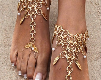 Gold Anklet Kids Barefoot Bride Gold Barefoot Sandals Boho Sandal Bottomless Sandals Foot Jewelry Soleless Sandal Summer Sandals