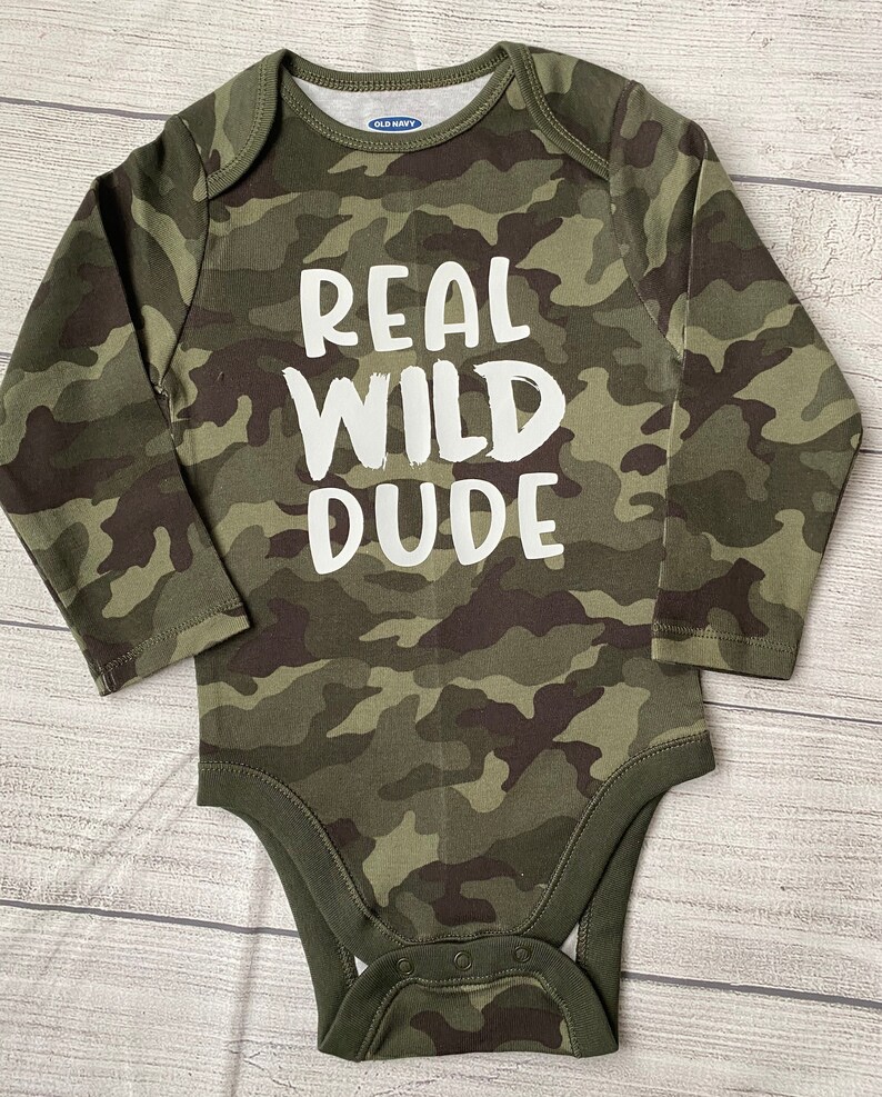 Boys Onesie Boys Camo Tee Boys Long Sleeve Shirt Infant Bodysuit Toddler Shirt Real Wild Dude Camo Shirt