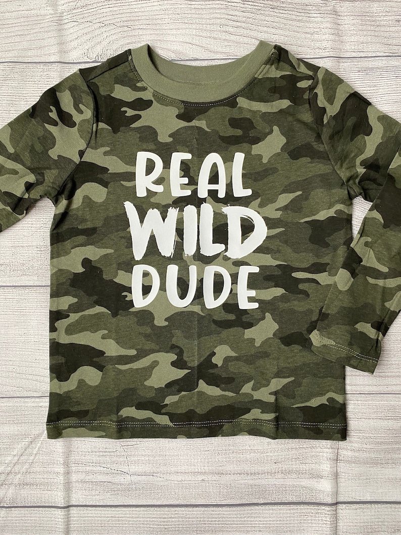 Boys Onesie Boys Camo Tee Boys Long Sleeve Shirt Infant Bodysuit Toddler Shirt Real Wild Dude Camo Shirt