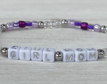 MÄDCHEN MOM Lila Armband | Handgefertigtes Stapelbares Armband | Individueller motivierender, inspirierender und stapelbarer Schmuck - Geschenk für Mama