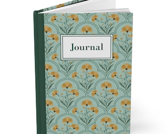 Hardcover Tagebuch Matt - Gelbe Muschel mit Blumenmuster - Perforierte Seiten - Personalisiertes Tagebuch, To-Do-Liste - Handgezeichnetes Design - Perfektes Geschenk