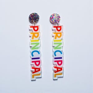 Principal Earrings | Rainbow Acrylic Earrings | School Principal Jewelry | Educator Gift | Fun Statement Earrings for Principals