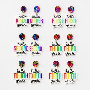 Hello Grade Earrings | Teacher Earrings Kindergarten to Fifth | Back to School Jewelry | Teacher Appreciation Gift