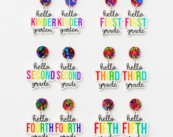 Hello Grade Earrings | Teacher Earrings Kindergarten to Fifth | Back to School Jewelry | Teacher Appreciation Gift