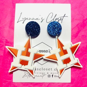 Astros Earrings  star H / Astros word earrings with Stud/ Orange and Blue Astros Earrings/Astros Dangle earrings