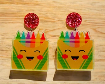 Crayon Box Earrings | Teacher Earrings | Art Teacher Gift | Colorful Back to School Jewelry | Cute Classroom Earrings