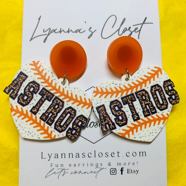 Astros Heart earrings  / Astros word earrings with Stud/ Orange and Blue Astros Earrings/Astros Dangle earrings