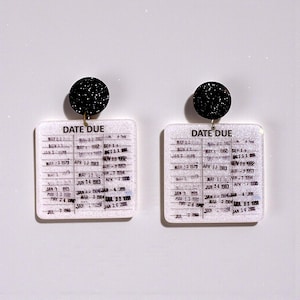 Date Due Earrings | Librarian Earrings | Library Card Earrings | Teacher Gift | Book Lover Jewelry | Retro Acrylic Earrings