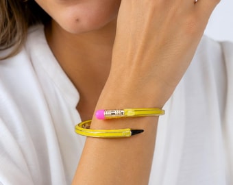 Pencil Bangle Bracelet, Teacher Accessory, Colorful Metal Jewelry