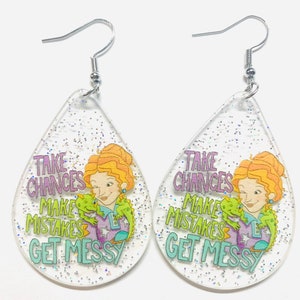 Take chances , teacher earrings, gift for teachers, teacher appreciation gift, bright colored teacher, colorful teacher, school bus