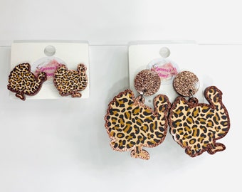 Cheetah print Turkey/ Turkey acrylic earrings with glitter/ thanksgiving earrings/ holiday acrylic earrings with glitter