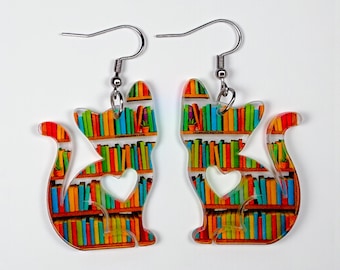Book Earrings | Teacher Earrings | Librarian Jewelry | Book Lover Earrings | Acrylic Earrings | Cat or Teardrop Style | Lyanna's Closet