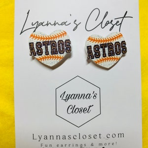 Astros Heart stud earrings/ Orange and Blue Astros Earrings/Astros Stud earrings
