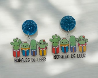 Nopales de Leer Earrings | Cute Bilingual Teacher Earrings | Reading Cactus Earrings | Spanish Teacher Gift | Lyanna’s Closet