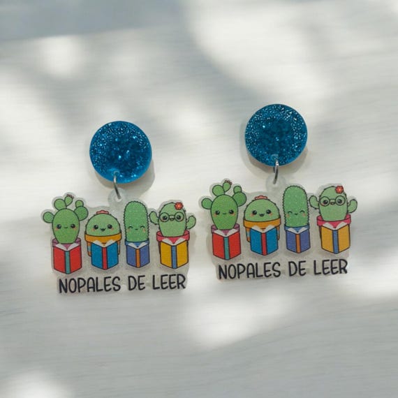 Nopales de Leer Earrings | Cute Bilingual Teacher Earrings | Reading Cactus Earrings | Spanish Teacher Gift | Lyanna’s Closet