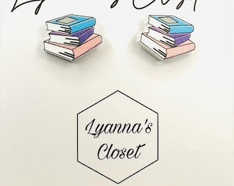 Book Stack Stud Earrings | Teacher Earrings | Librarian Gift | Book Lover Jewelry | Reading Earrings | Small Acrylic Studs | Cute Teacher