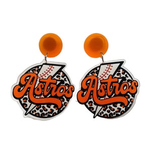 Astros Earrings  cheetah / Astros word earrings with Stud/ Orange and Blue Astros Earrings/Astros Dangle earrings