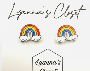 Rainbow stud earrings, pencil studs Book earrings, Teacher earrings, Librarian earrings Teacher appreciation, Teacher jewelry book studs