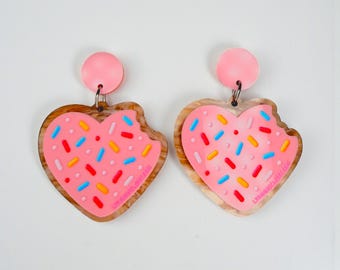 Heart Cookie Earrings | Pink Frosted Cookie Earrings | Valentine’s Day Earrings | Kawaii Acrylic Earrings | Cute Teacher or Baker Gift